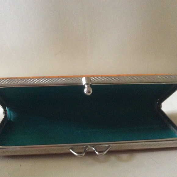 Vintage Hard Eye Glass Case Metal Snap Closure Orange, Gold & Green Design - Picture 6 of 8